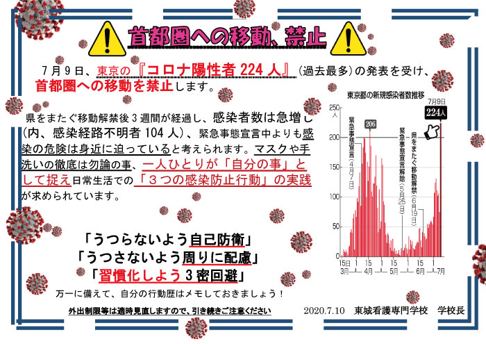 学生の皆さんへ行動範囲の制限について